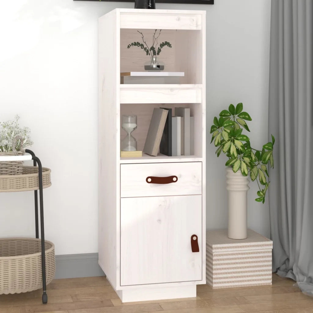 Credenza Bianca 34x40x108,5 cm in Legno Massello di Pino 820153