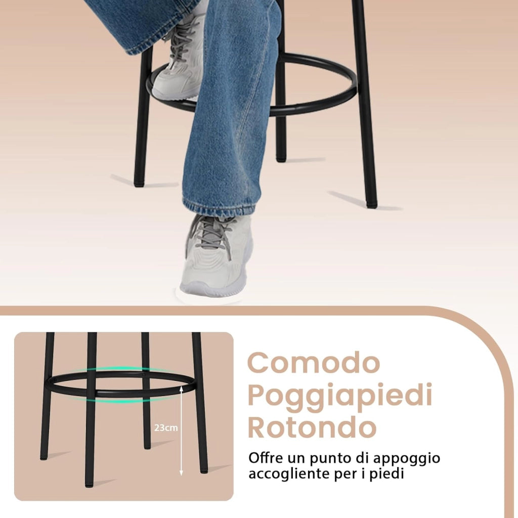 COSTWA Sgabello da Bar 48 x 48 x 68 cm, Sedia da Pranzo con Seduta Imbottita e Base in Metallo, Sgabello Imbottito inTessuto di Lino per Isola della Cucina e Sala da Pranzo, Grigio