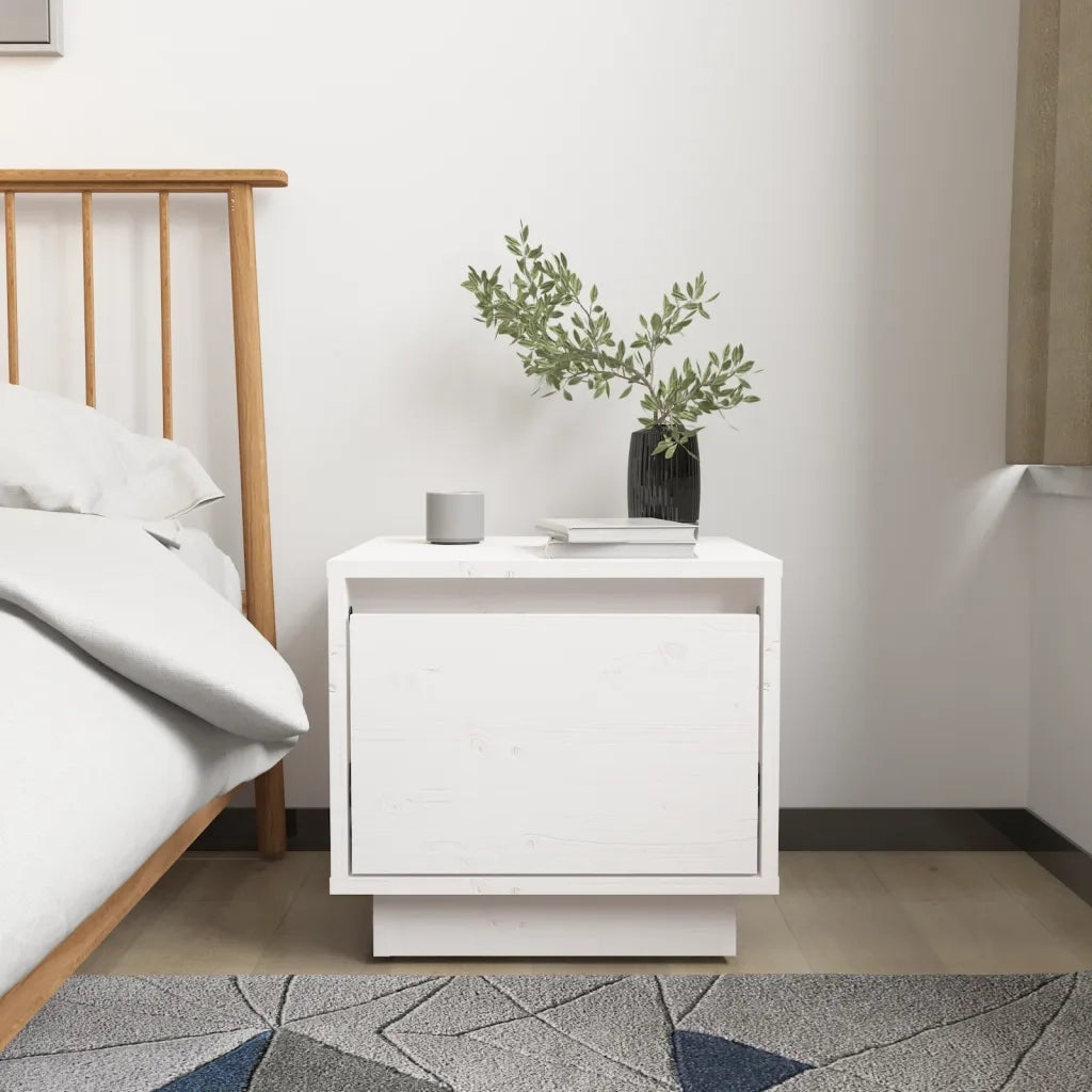 Comodino | Armadio da Notte | Mobiletto da notte Bianco 35x34x32 cm in Legno Massello di Pino