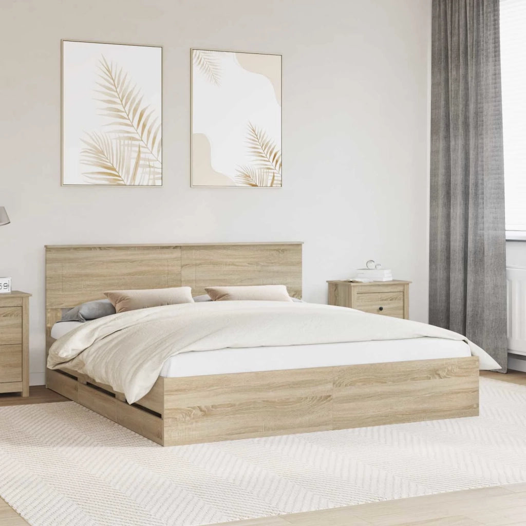 Struttura del letto con cassetto Rovere Sonoma 200 x 200 cm 3407951