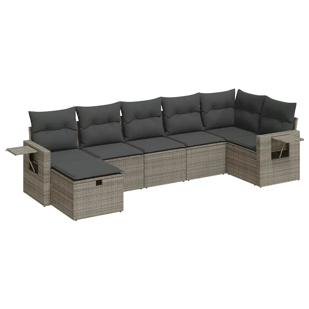 Set Divani da Giardino 7 pz con Cuscini Grigio in Polyrattan 3325506