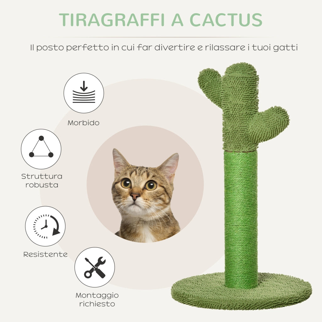 Tiragraffi Albero Cactus con Corde Sisal per Gatti ¨C zephmum ¨C Verde 40x40x65 cm