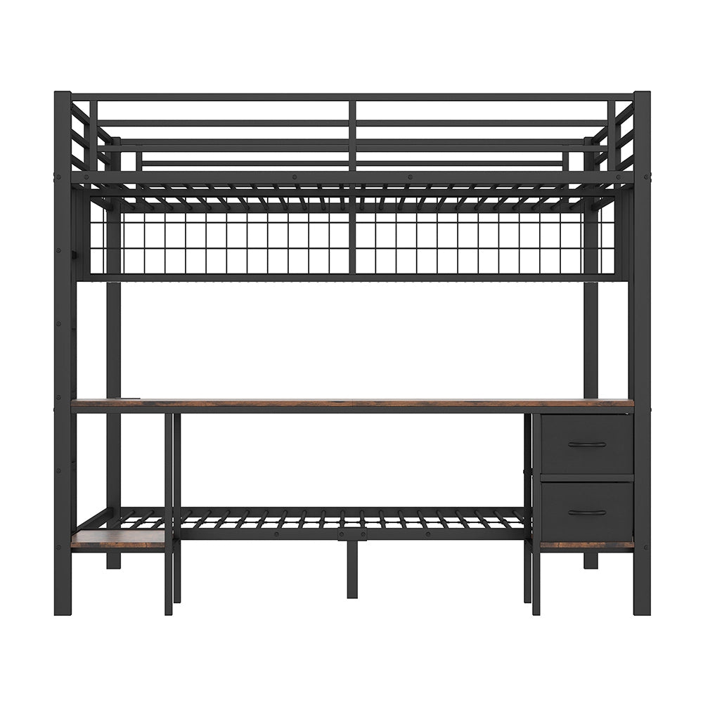 Letto mezzanino 90+140x200cm - Xylo - nero, USB, LED multifunzione