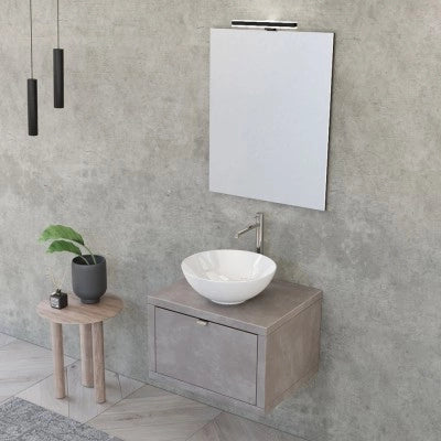 Mobile bagno sospeso 60 cm grigio cemento con lavabo a bacinella e specchio Master