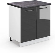Mobile lavello cucina Fame-Line, Antracite lucido, 80 cm, PL Antracite, per la combinazione con altri moduli della serie Fame-Line