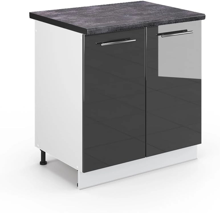 Mobile lavello cucina Fame-Line, Antracite lucido, 80 cm, PL Antracite, per la combinazione con altri moduli della serie Fame-Line