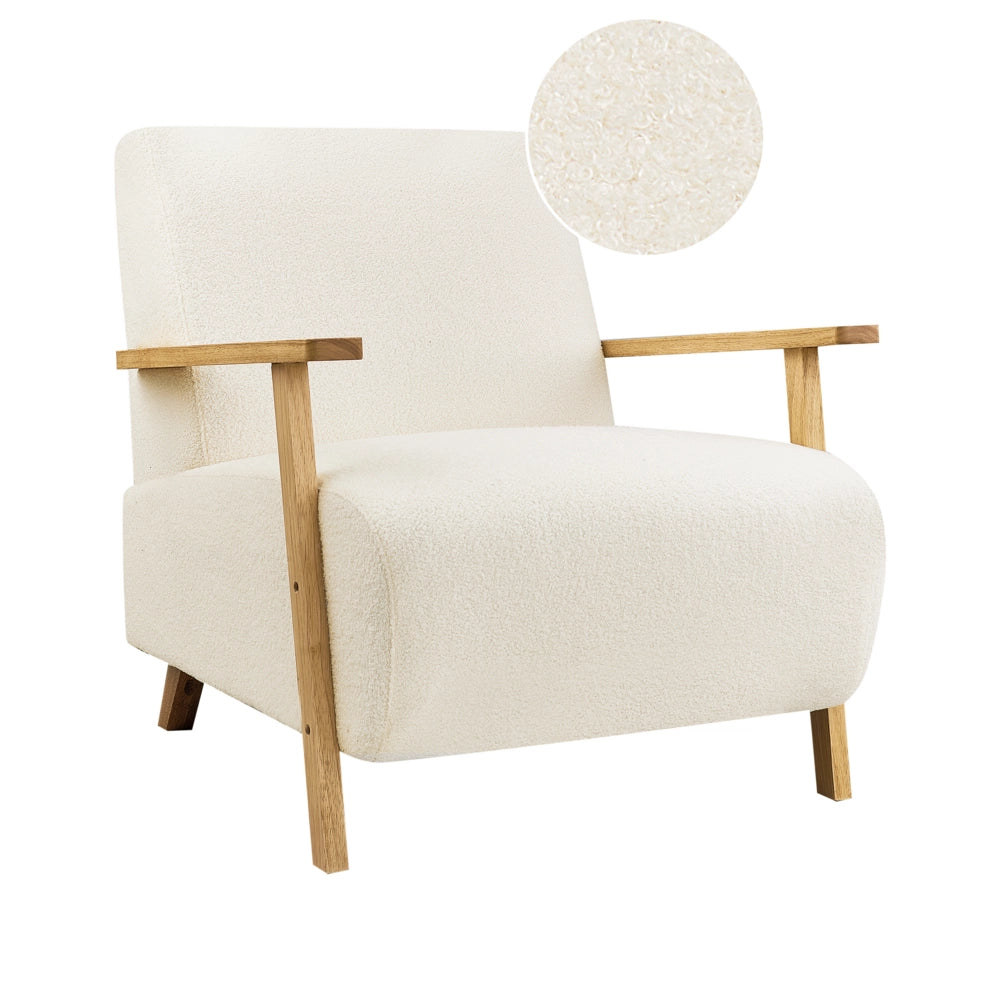 Poltrona Beige chiaro Boucle Gambe in legno con braccioli Soggiorno moderno minimalista