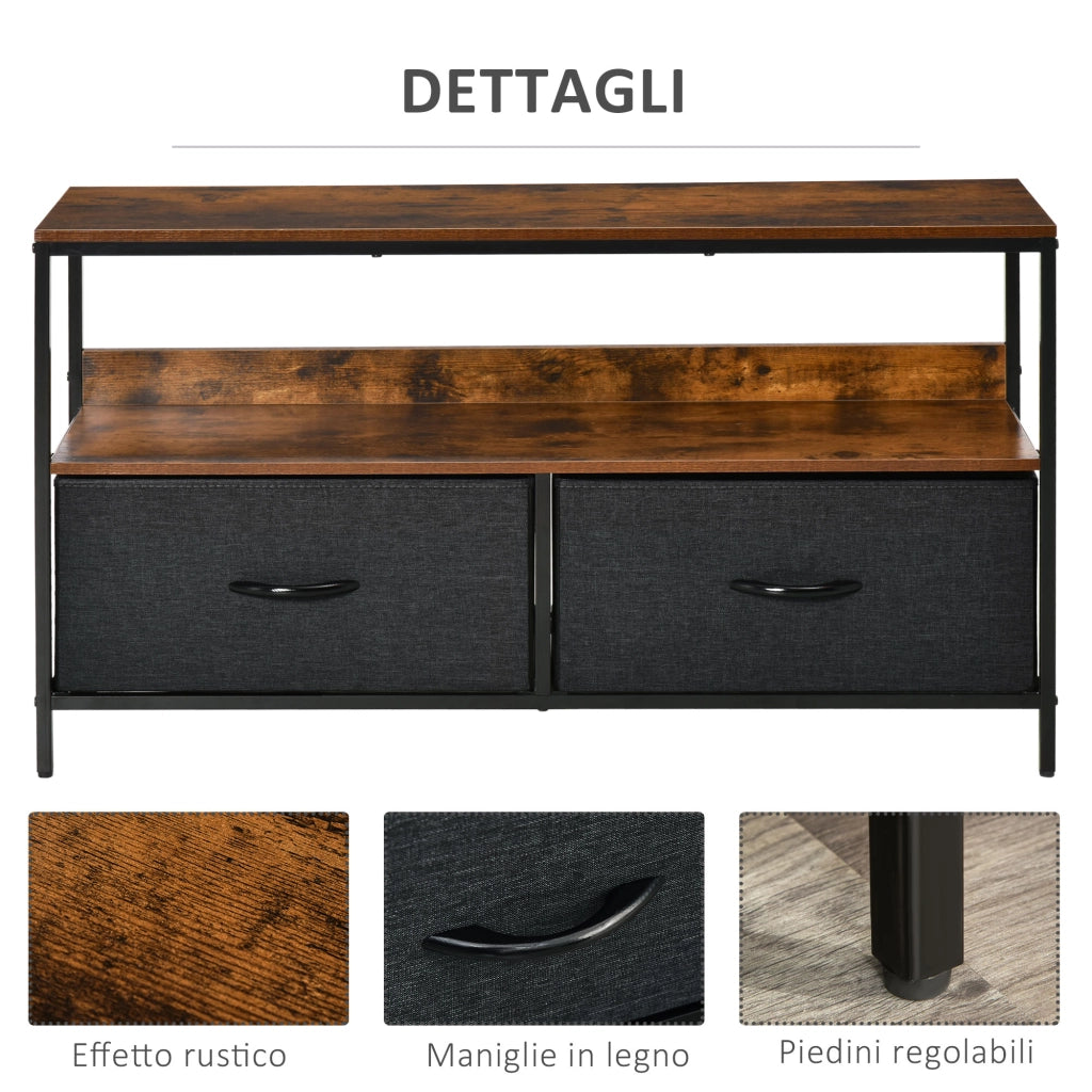 Mobile TV con Cassetti Pieghevoli in Tessuto e Mensola ¨C Zephmum ¨C Marrone Rustico 98x29x56 cm