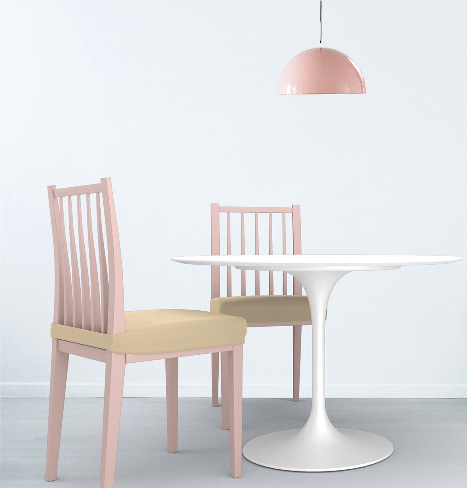 Set 2 Coprisedie Elasticizzati in Poliestere Panna