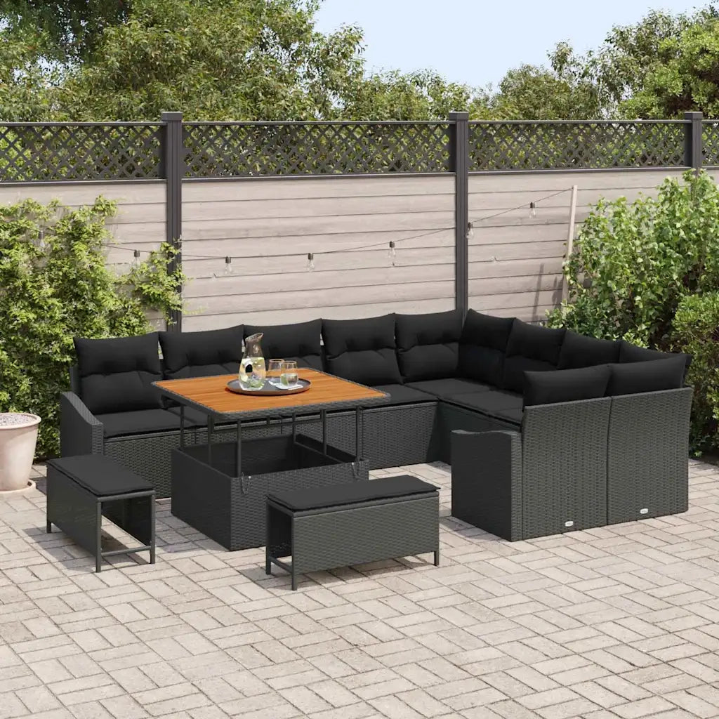 Set Divano da Giardino con cuscino 12 pcs Nero polyrattan 3362684