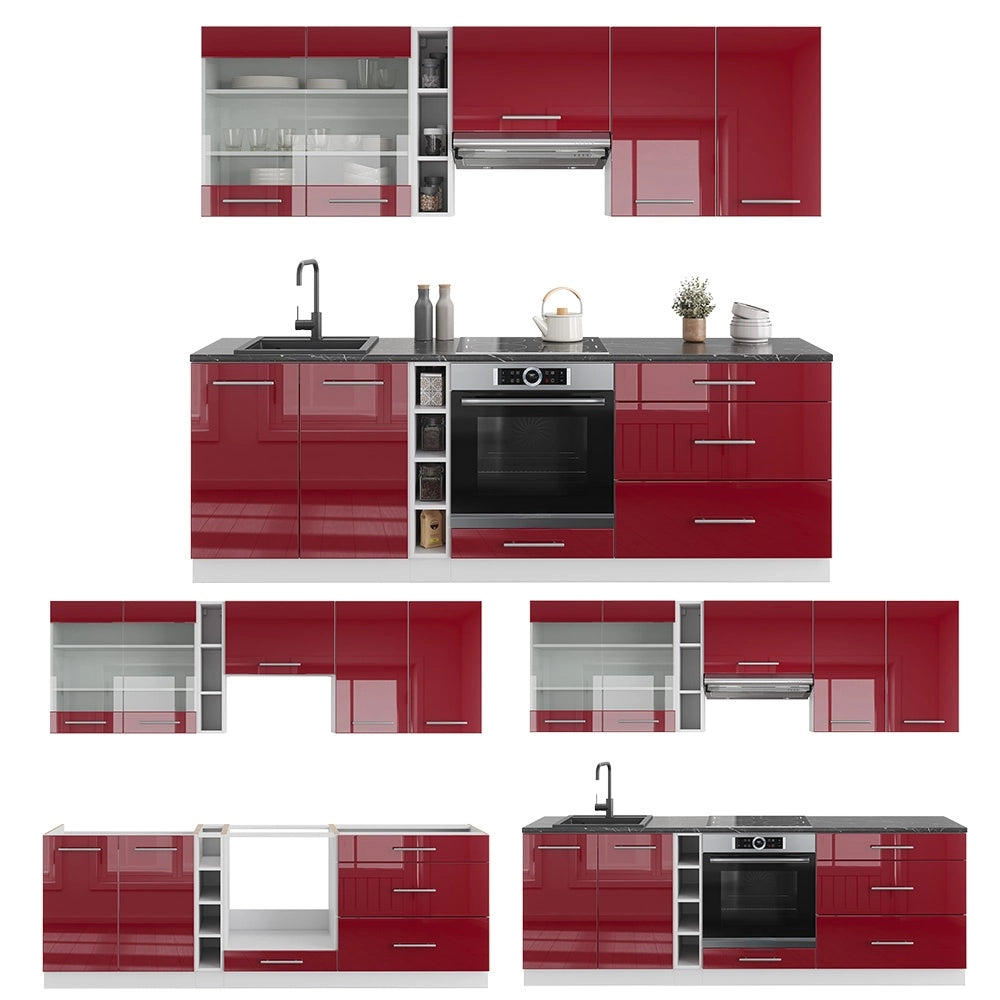 Cucina componibile Fame-Line Bordeaux lucido/Bianco 235 cm senza piano di lavoro Vicco
