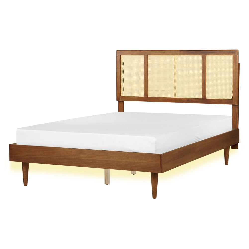Letto moderno con rete a doghe testata a treccia viennese in legno chiaro con LED 160 x 200 cm camera da letto