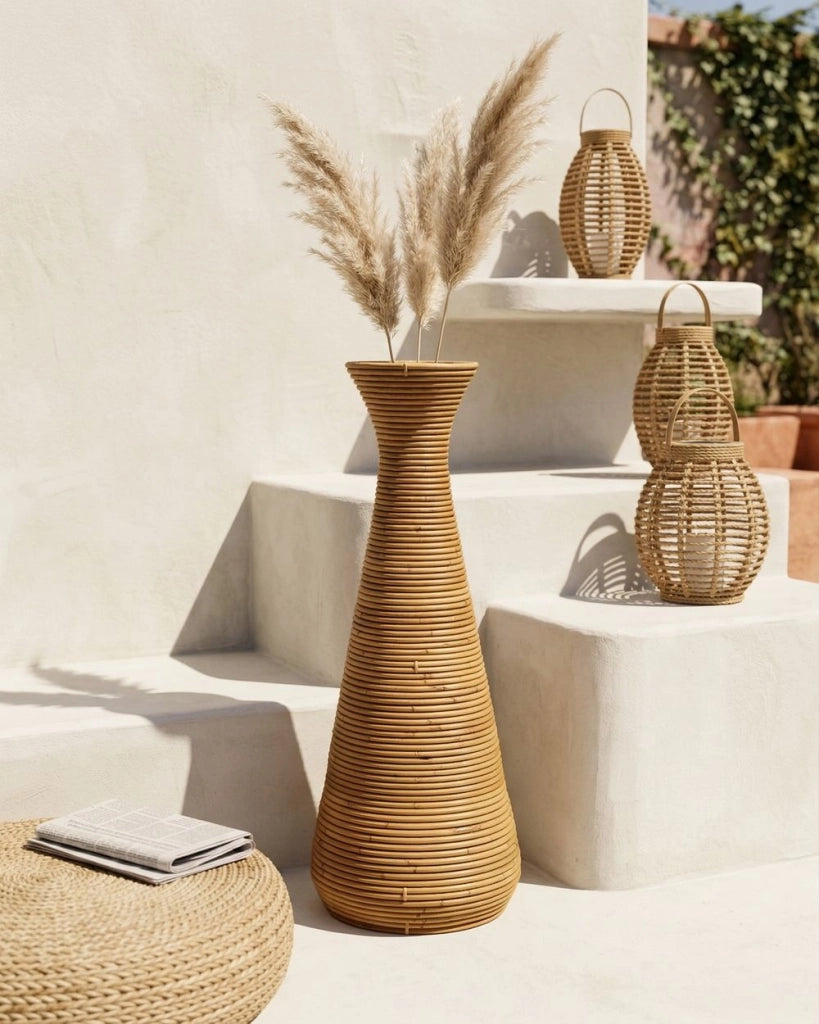 Vaso decorativo in rattan naturale 70 cm stile boho rustico decorazione per la casa