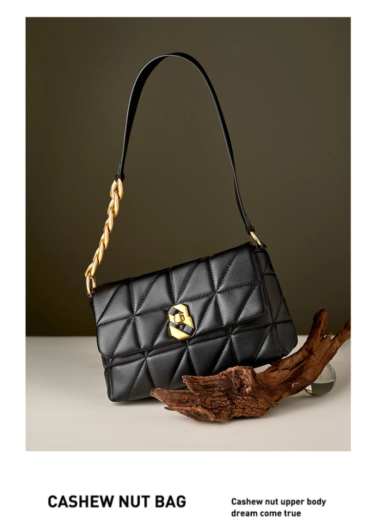 Borsa a tracolla da donna in vera pelle, stile vintage, nera.