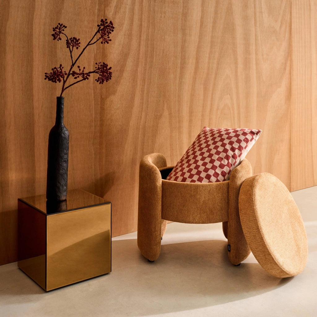 Pouf contenitore in tessuto, ruggine