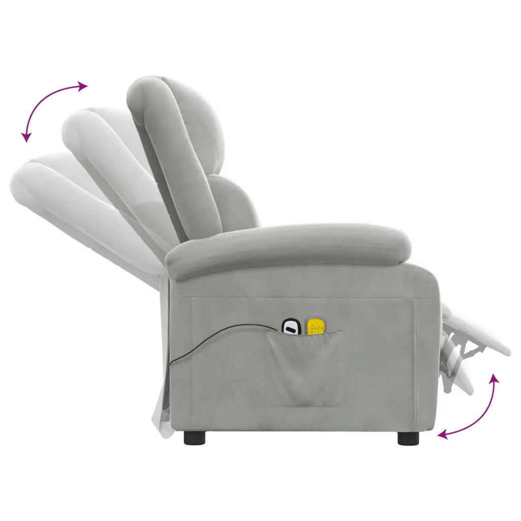 Poltrona Massaggiante Elettrica Grigio Chiaro in Velluto 3098404