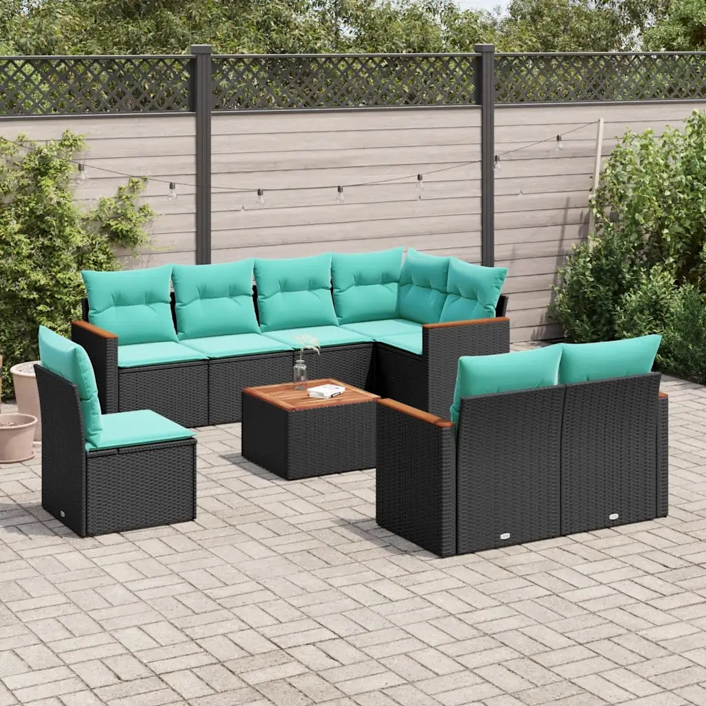 Set Divani da Giardino 9 pz con Cuscini Nero in Polyrattan 3226169