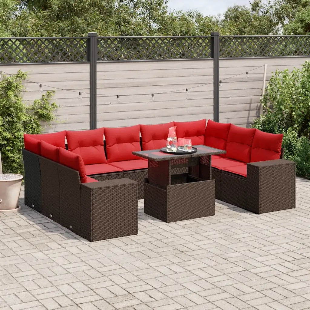 Set Divani da Giardino 10 pz con Cuscini Marrone in Polyrattan 3269374