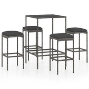 Set da bar da giardino 5 pezzi e cuscini in resina intrecciata grigia 02_0013399