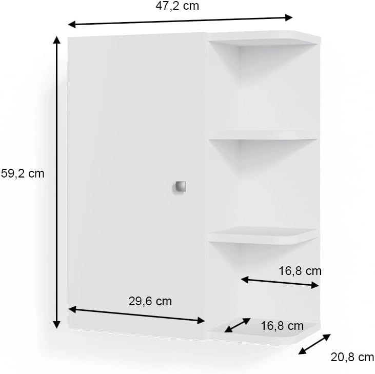 Mobile bagno Fynn, Bianco, 47.2 x 59.2 cm, per montaggio a parete con ripiani aperti