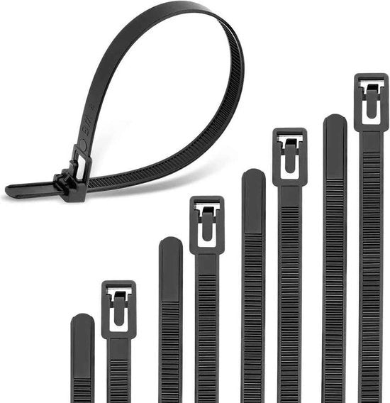 Cable tie riciclabili - estremità rotonde pesanti - senza dolore - nastro nero - 200 pezzi - diverse misure - sostenibile - 15cm - 20cm - 30cm