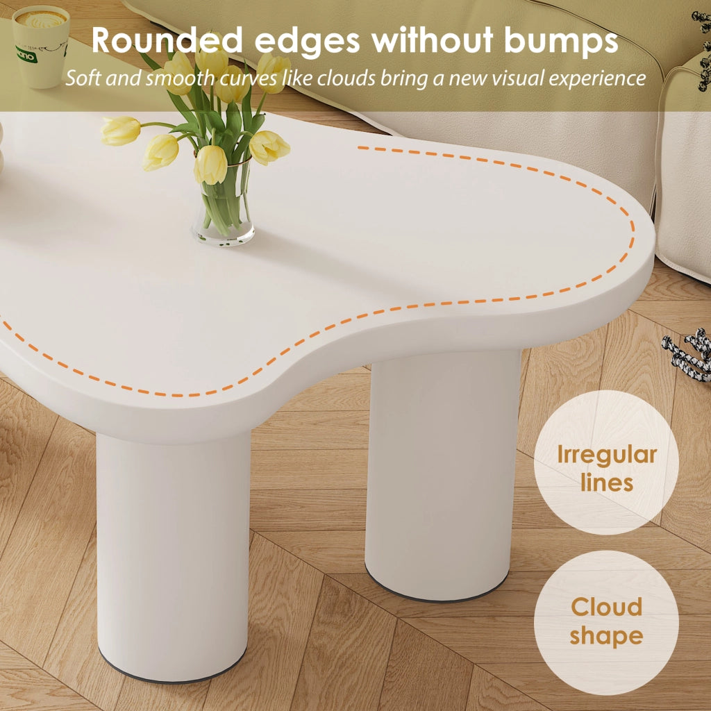 Tavolino da caffè con piano sagomato e 3 gambe; con feltrini - per soggiorno - in MDF e PVC - 107×66×40.5 cm - bianco