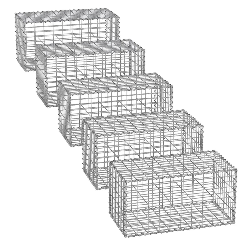 Set di 5 gabbioni per pietre gabbia metallica cestino per pietre maglia 5 x 10 cm zincato muro decorazione da giardino 100 x 50 x 30 cm grigio 12_0005965