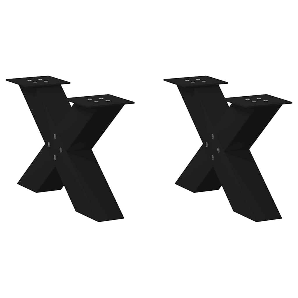 Set di 2 gambe per tavolino da caffè a forma di X 50 x 30 cm con piedini regolabili stile moderno acciaio nero 02_0057208
