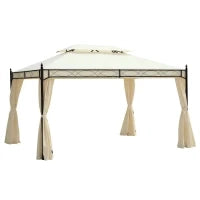 Gazebo da Giardino 3x4m in Acciaio con Doppio Tetto e 4 Tende Laterali, Crema