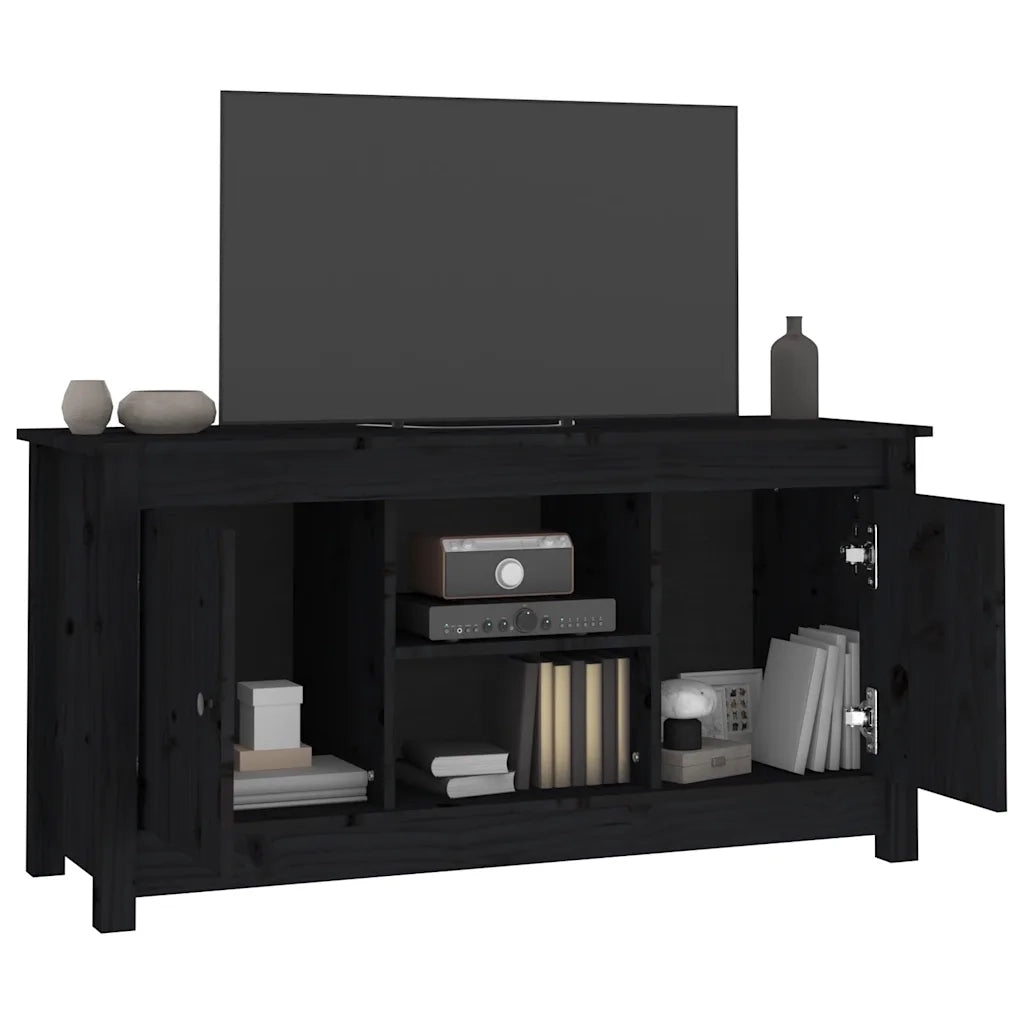 Mobile Porta TV Nero 103x36,5x52 cm in Legno Massello di Pino 814588