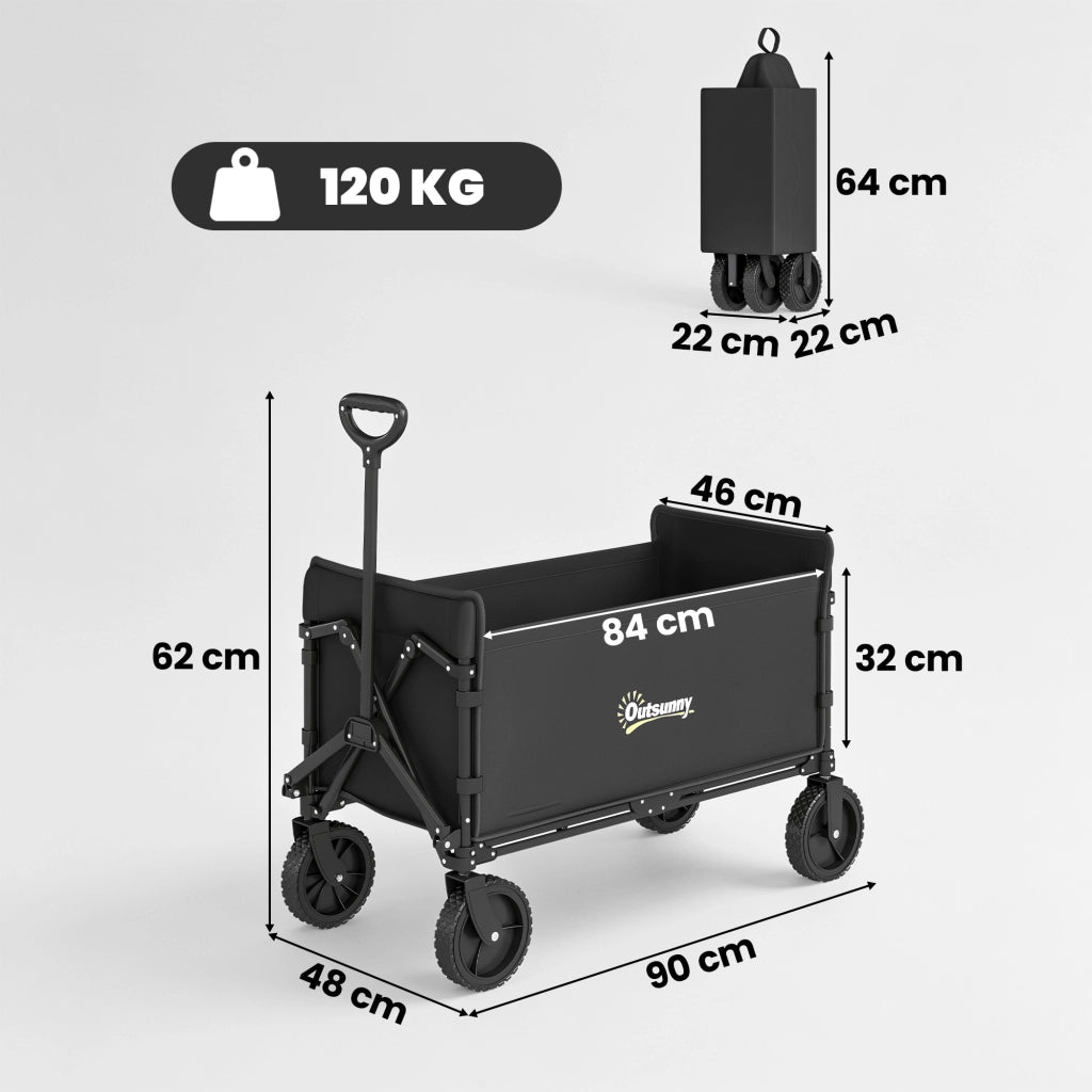 Carrello da Giardino Pieghevole 180L ¨C Xylo ¨C Acciaio e Poliestere Nero 90x48x62cm