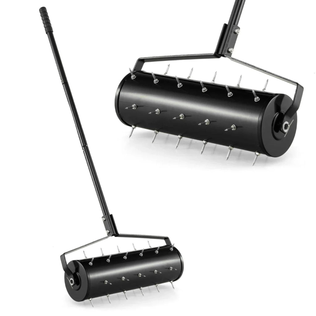 Arieggiatore a rulli per prato 53 x 130 cm con punte antiruggine e manico ergonomico in metallo nero 20_0010459