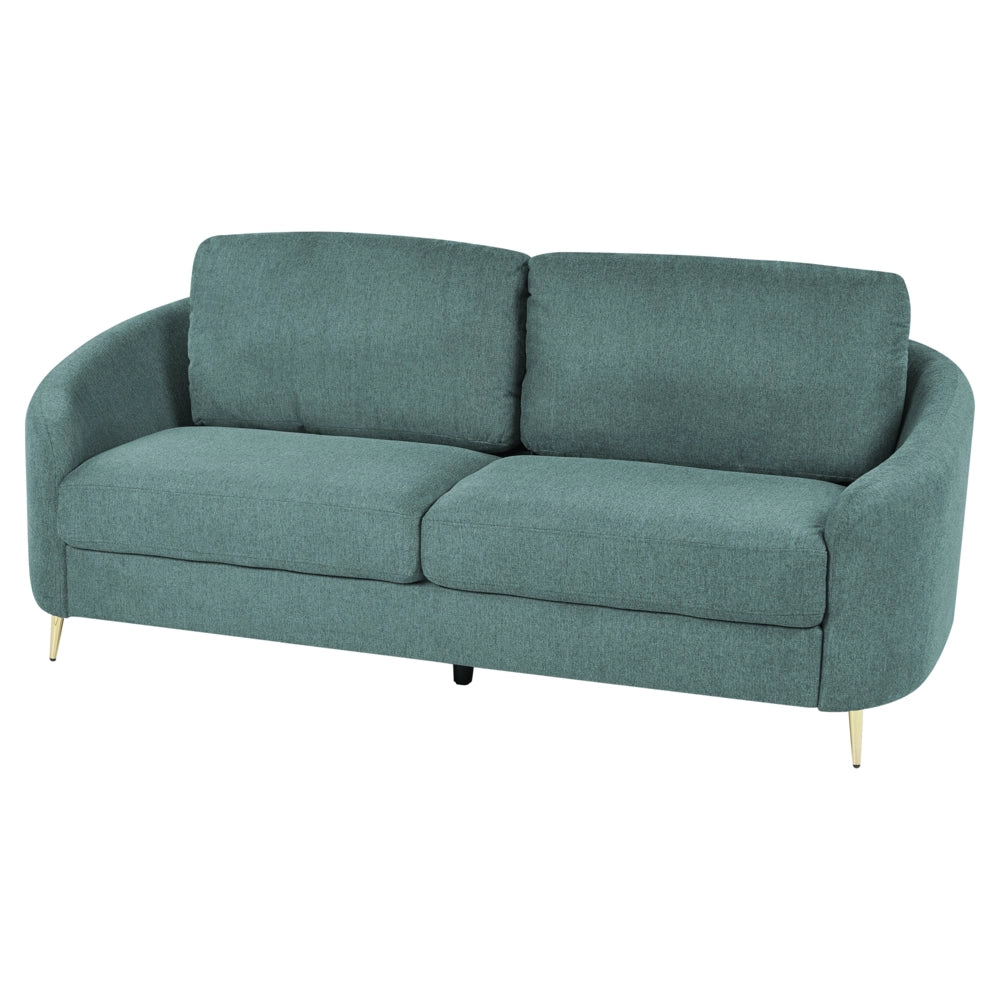 Divano 3 posti in tessuto verde con piedi dorati curve morbide stile glamour elegante soggiorno