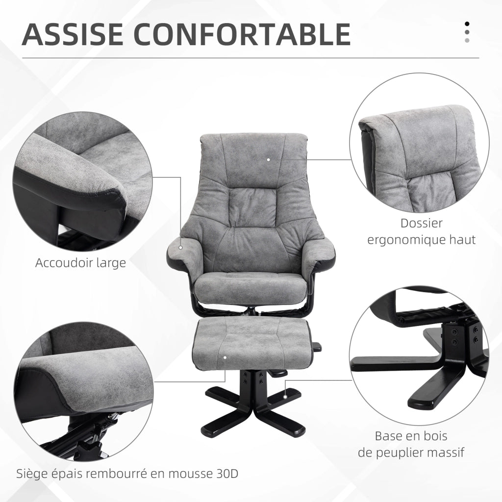 Poltrona relax reclinabile girevole 360¡ã con poggiapiedi ¨C zephmum ¨C tessuto microfibra grigio