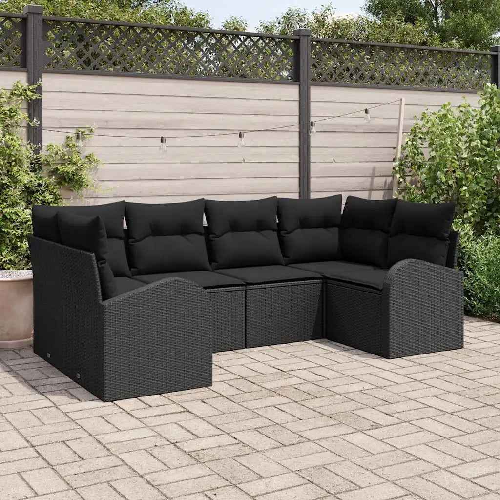 Set Divano da Giardino con cuscino 6 pcs Nero polyrattan