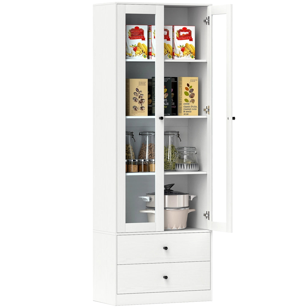 Armadio con ante a vetri, ripiani regolabili e 2 cassetti ¨C Minimal ¨C 59x30x164 cm, bianco