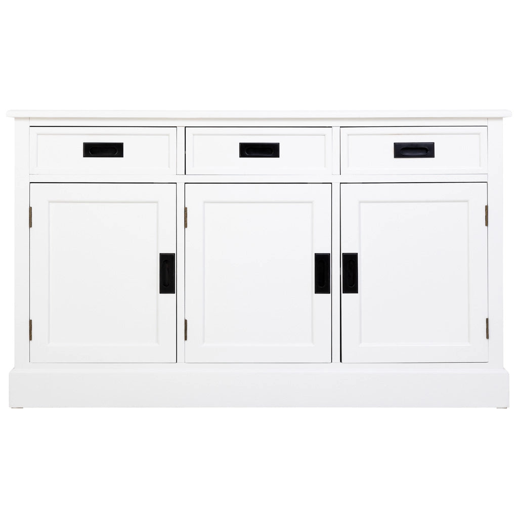Credenza in legno bianco con 3 ante e 3 cassetti 135x40x80,5h cm