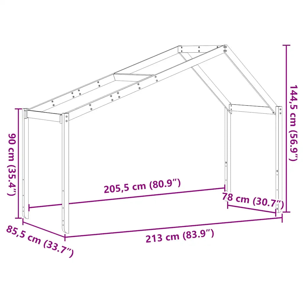Tetto Letto Bambini Marrone Cera 213x85,5x144,5cm Massello Pino