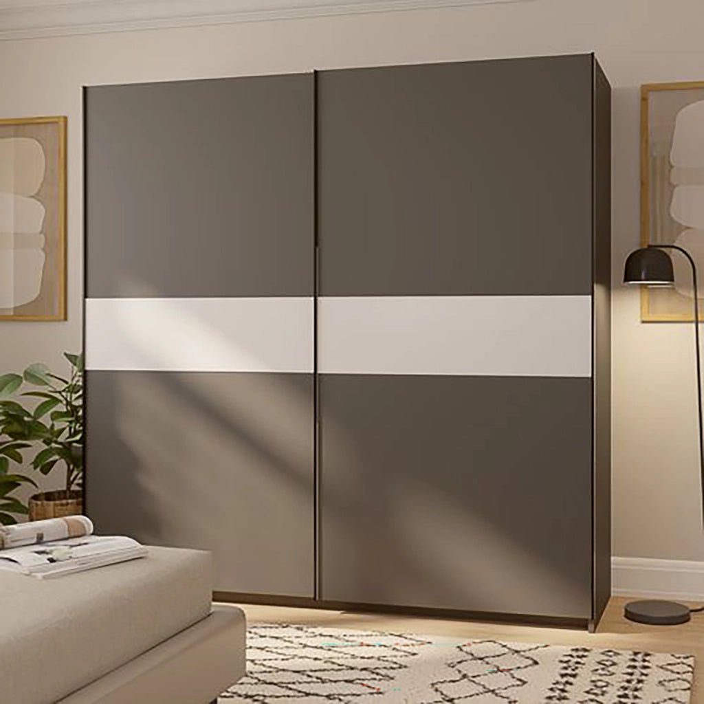 Armadio Camera da Letto Nalika, Guardaroba 2 Ante 2 Ripiani, 200x204h cm Nero Antracite