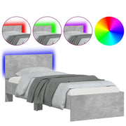 Letto singolo | Letto per adulti | Giroletto con Testiera e LED Grigio Cemento 90x200 cm
