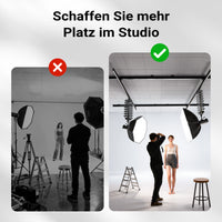 Sistema aereo per studio fotografico - Binari a soffitto 2 x 2,6 m, con 8 staffe e 3 pantografi estensibili in continuo da 40-215 cm fino a 6 kg - Attrezzatura per fotografi e videografi