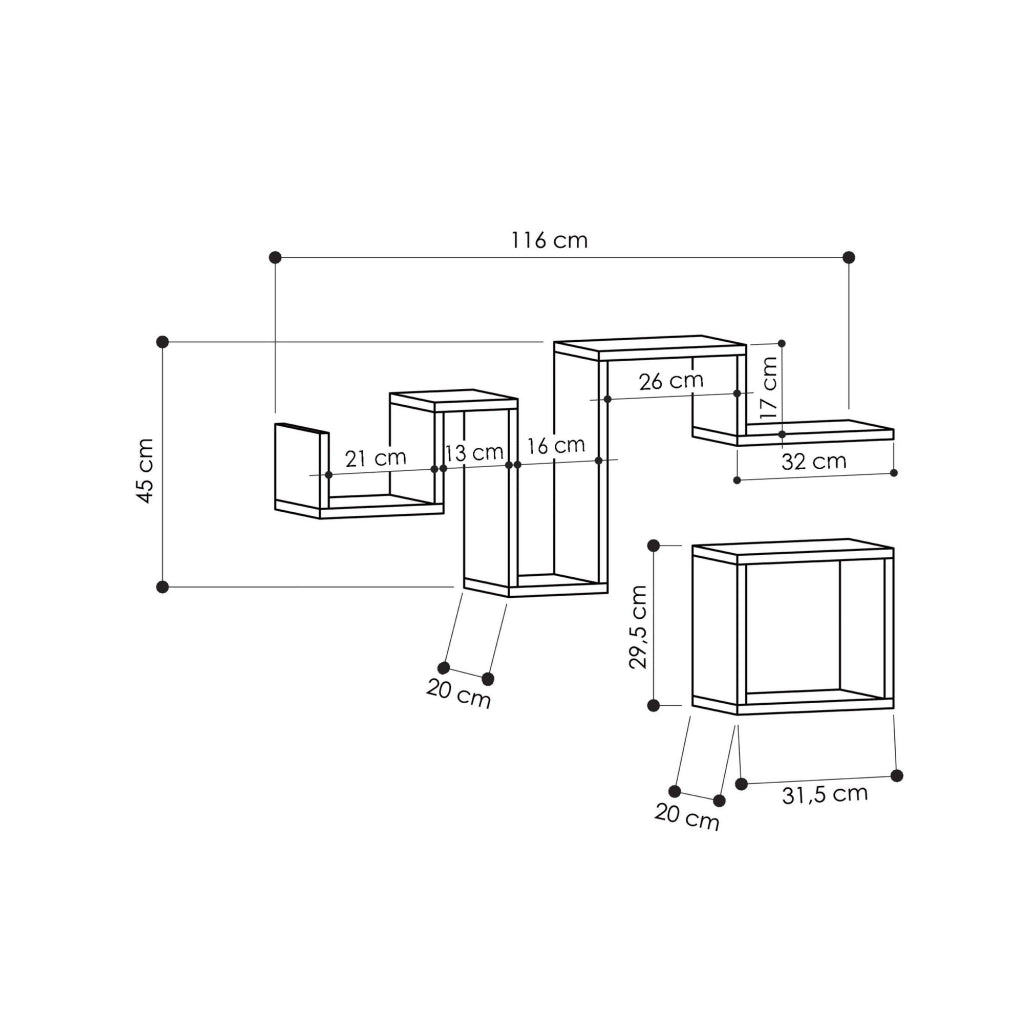 Mensola da parete in legno "Follow" - 116 x 20 x 45 cm - Grigio antracite