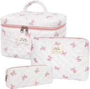 Borsa cosmetica, borsa cosmetica imbottita per donne, borsa make-up con motivo di fiori per donne, set di borse per il viaggio con toilette
