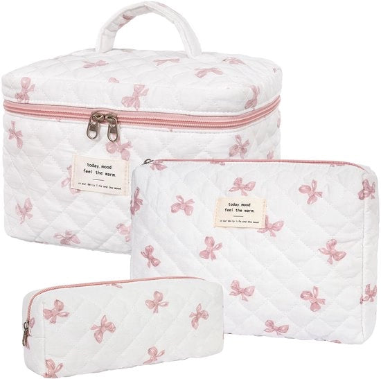 Borsa cosmetica, borsa cosmetica imbottita per donne, borsa make-up con motivo di fiori per donne, set di borse per il viaggio con toilette