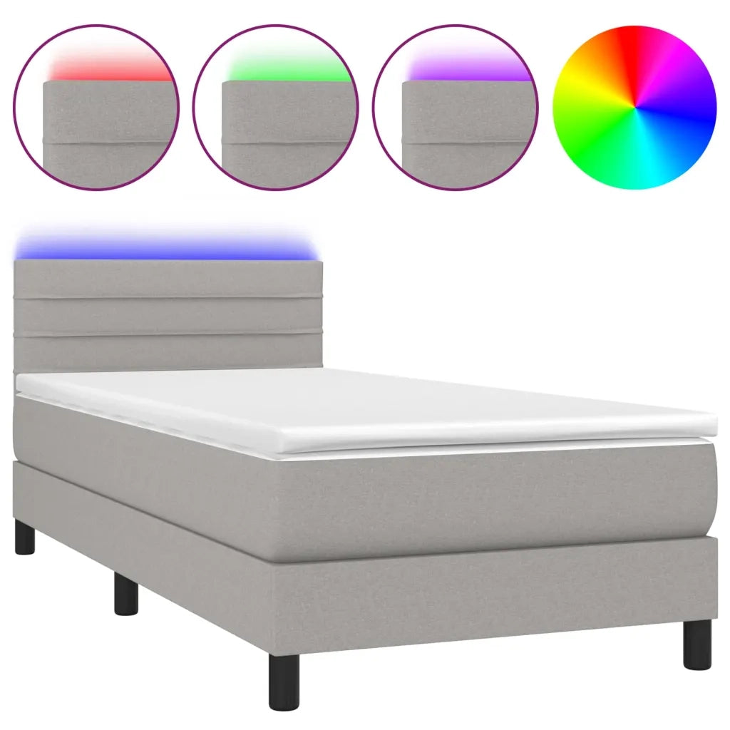 Letto a Molle Materasso e LED Grigio Chiaro 90x200 cm Tessuto 3133205