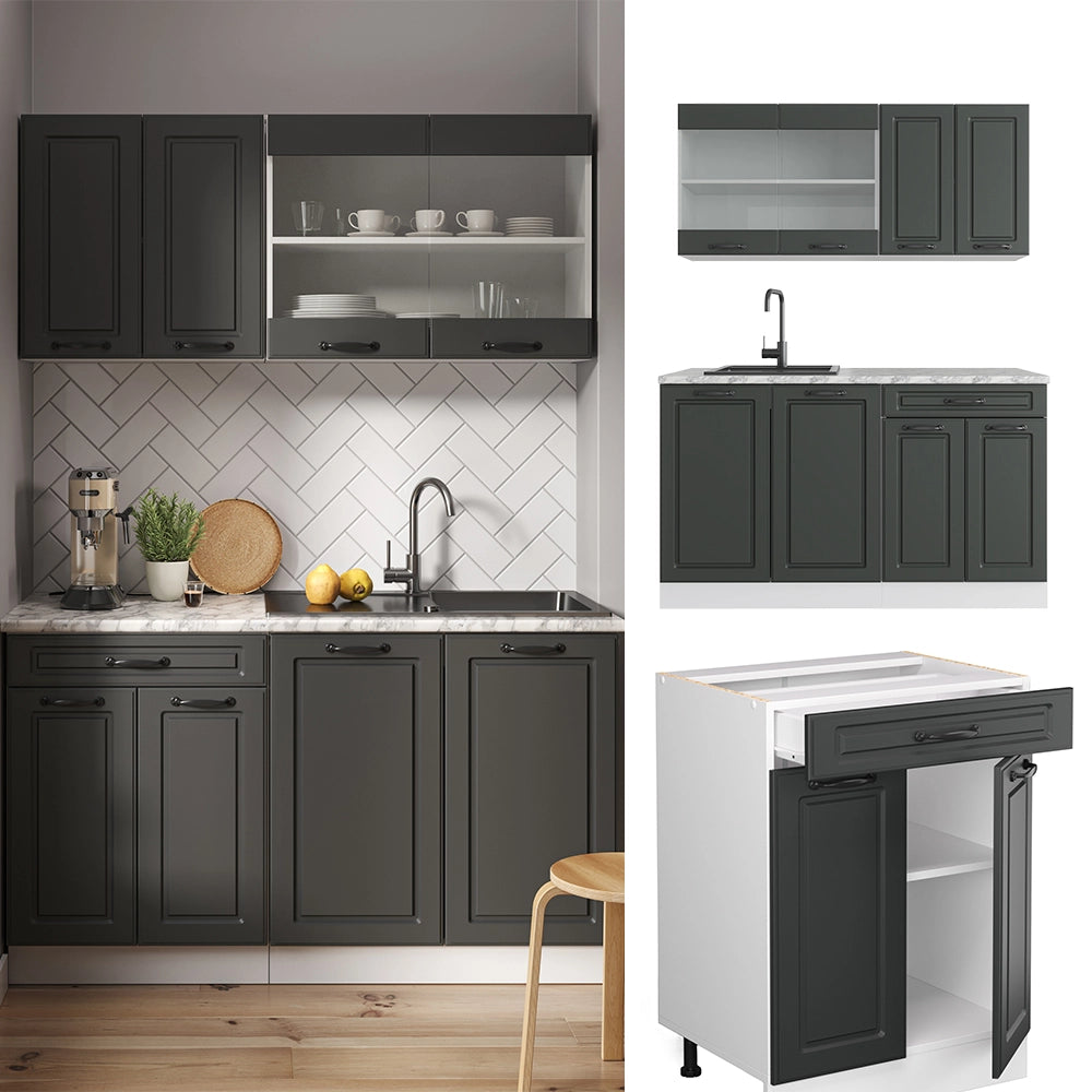 Vicco Cucina monoblocco Antracite casa di campagna/bianco 140 cm , PL Rovere