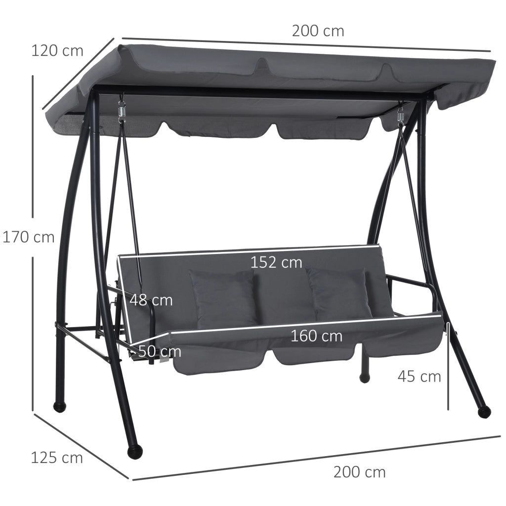 Amaca da Giardino 3 Posti Convertibile con Materasso ¨C zephmum ¨C 200x125x170 cm Metallo Polyester Nero Antracite