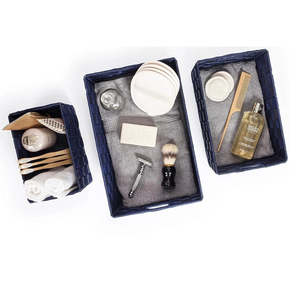 Trade Shop - Set 21 Pezzi Box Scatola In Tessuto Porta Oggetti Organizer Con Manici Blu 79088 -
