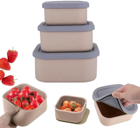 Set di 3 contenitori in silicone a prova di aria con coperchio, contenitori per il pranzo, contenitori per il frigorifero, contenitori per la conservazione (3 a righe)