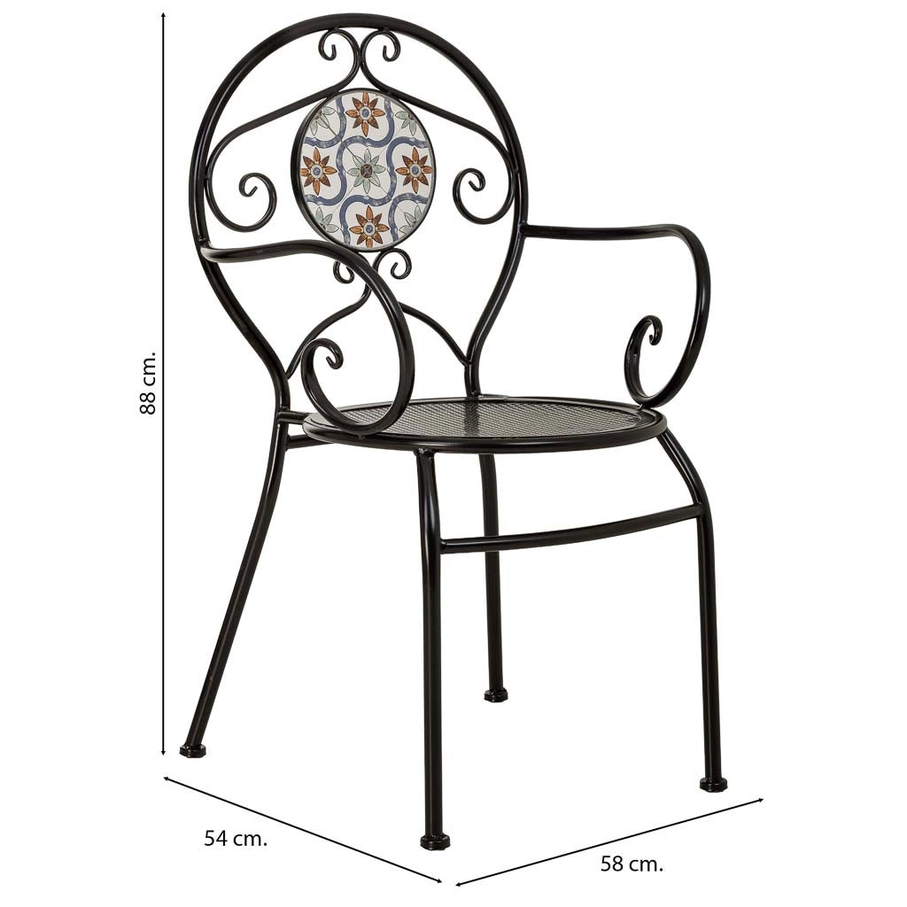 Poltrona in mosaico Arancione e ferro battuto, 58x54x88h cm